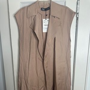 Brand New Zara Tan Sleeveless Overcoat W/Tag